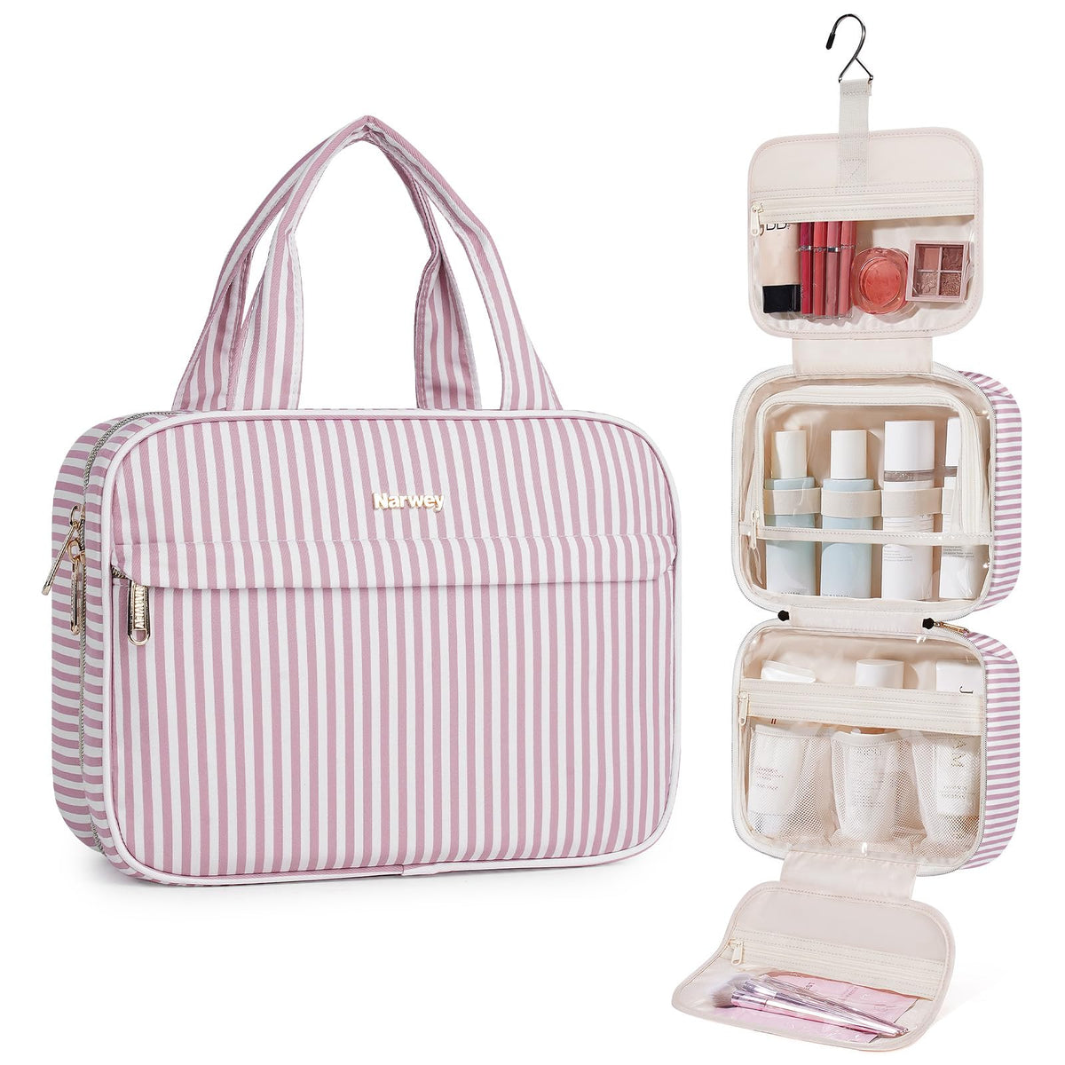 Narwey Hanging Travel Toiletry Bag for Women, Cosmetic Makeup Bag Organizer