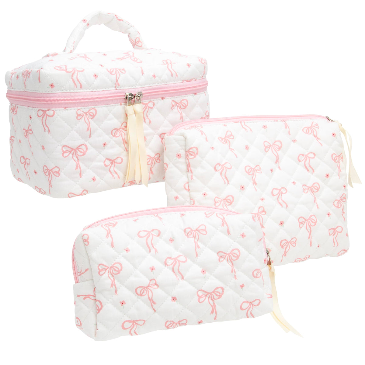 Quilted Makeup Bag for Women, Travel Cosmetic&Toiletry Bag,Gauze Heart