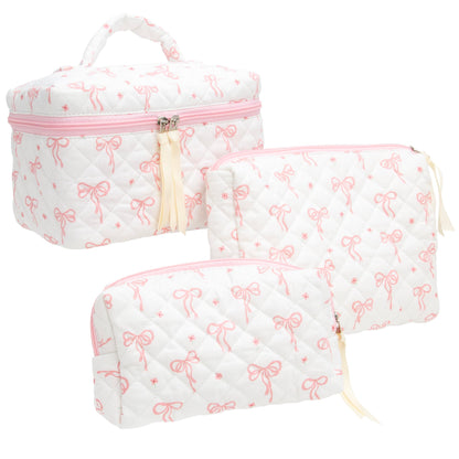 Quilted Makeup Bag for Women, Travel Cosmetic&Toiletry Bag,Gauze Heart