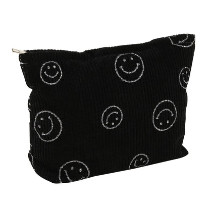 Cosmetic Bags for Women - Corduroy Cosmetic Bag Aesthetic Women Handbags Purses Smile Dots Makeup Organizer Storage Makeup Bag Girls Case Bags (A-Beige)