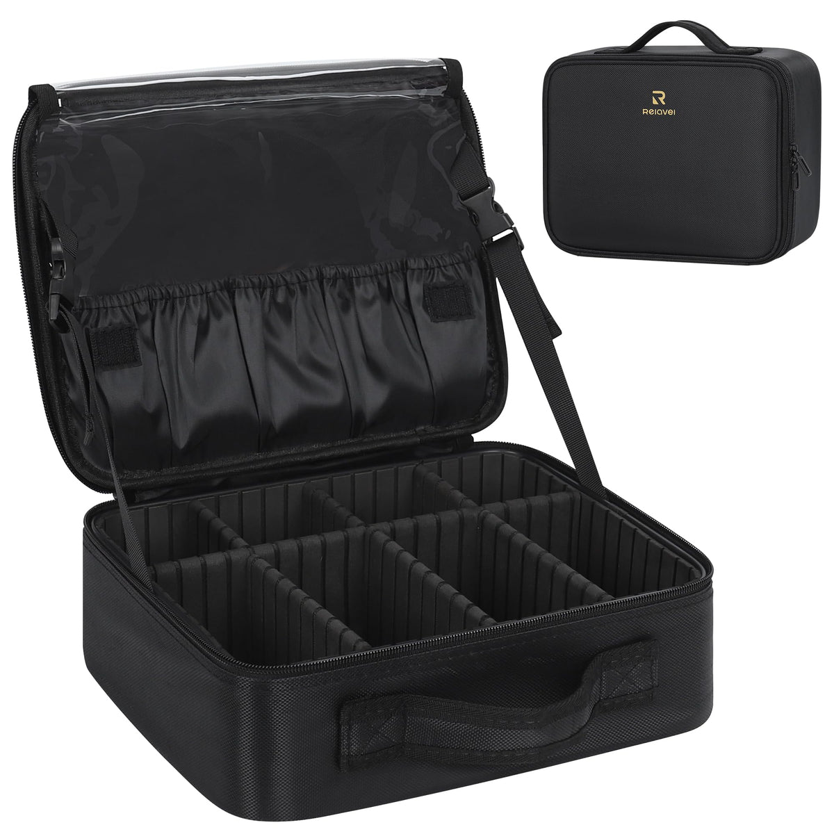 Relavel Makeup Case Large Makeup Bag Professional Train Case Travel Cosmetic Organizer Brush Holder Waterproof Makeup Artist Storage Box, 3 Layer Large Capacity, with Adjustable Strap, Rose Pink