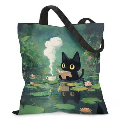 Aesthetic Canvas Tote Bag for Women - with Magnetic Snap Closure & Zipper Inner Pocket Reusable Bag for Shopping