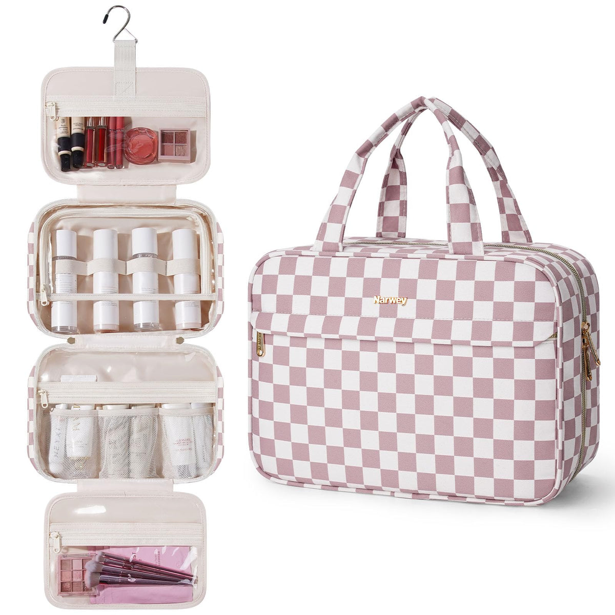 Narwey Hanging Travel Toiletry Bag for Women, Cosmetic Makeup Bag Organizer