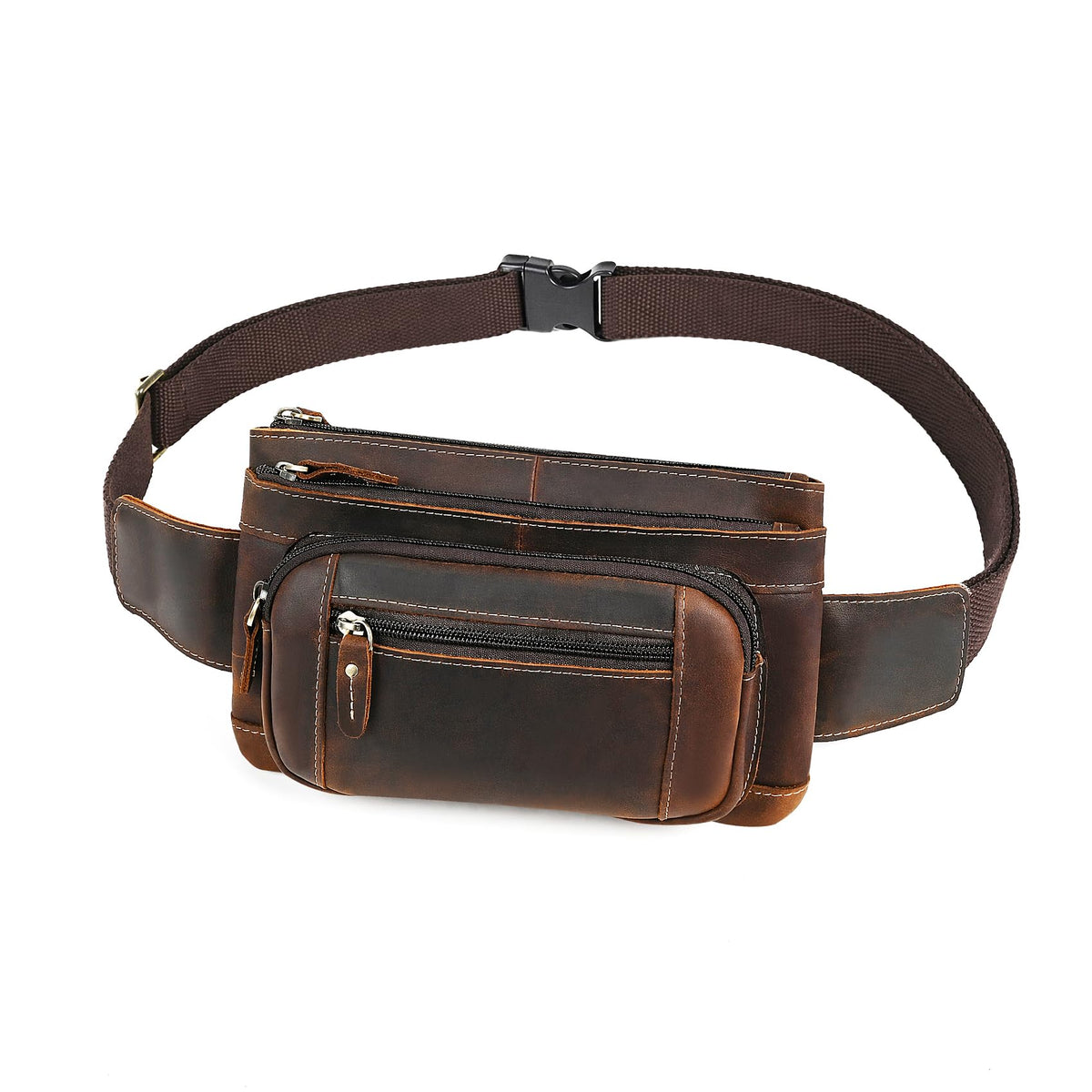 Water Resistant Canvas + Leather Hiking Riding Travel Fanny Waist Pack Small Phone Pouch For Men Women FB811-29 (1168 Brown)