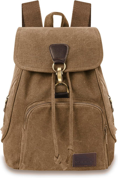 Small Canvas Backpack Purse for Women Casual Travel Daypack Coffee