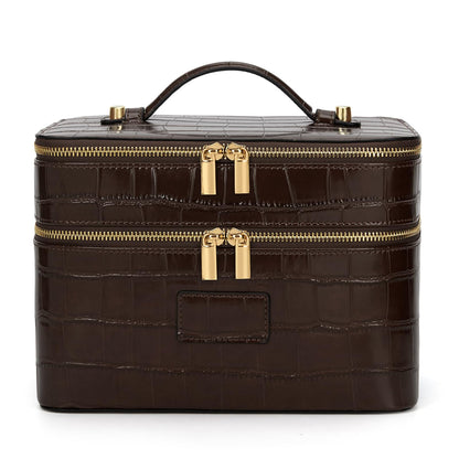 HiTotes Large Makeup Bag Duo Vanity Case for Women Leather Makeup Case Travel Toiletry Bag Portable Double Layer Cosmetic Bag