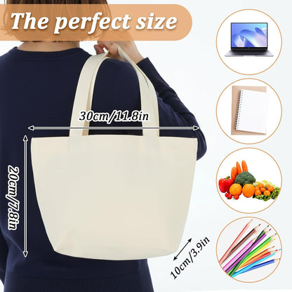 10 Pcs Small Canvas Tote Bags, Lightweight Mini Blank Tote Bag Portable Reusable Grocery Shopping Cloth Bags for DIY, Painting, Welfare Gifts, Advertising (11.8 x 7.8 x 3.9 Inch, Beige)