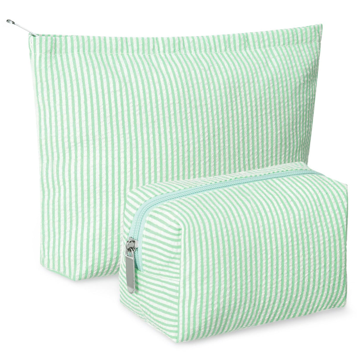 Huhumy 2 Pcs Makeup Bag Set for Women, Khaki, Thin Stripe