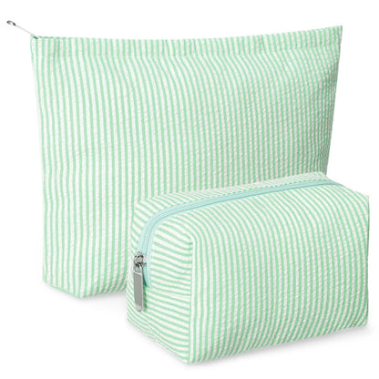 Huhumy 2 Pcs Makeup Bag Set for Women, Khaki, Thin Stripe