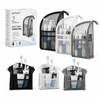 Mesh Zipper Toiletry Bag for Travel Storage Pouch Multi-pocket Travel Cosmetic Bathroom Count Hanging Organizer Portable Standing Makeup Foldable Clear Waterproof EVA Large Capacity(2pc-c)
