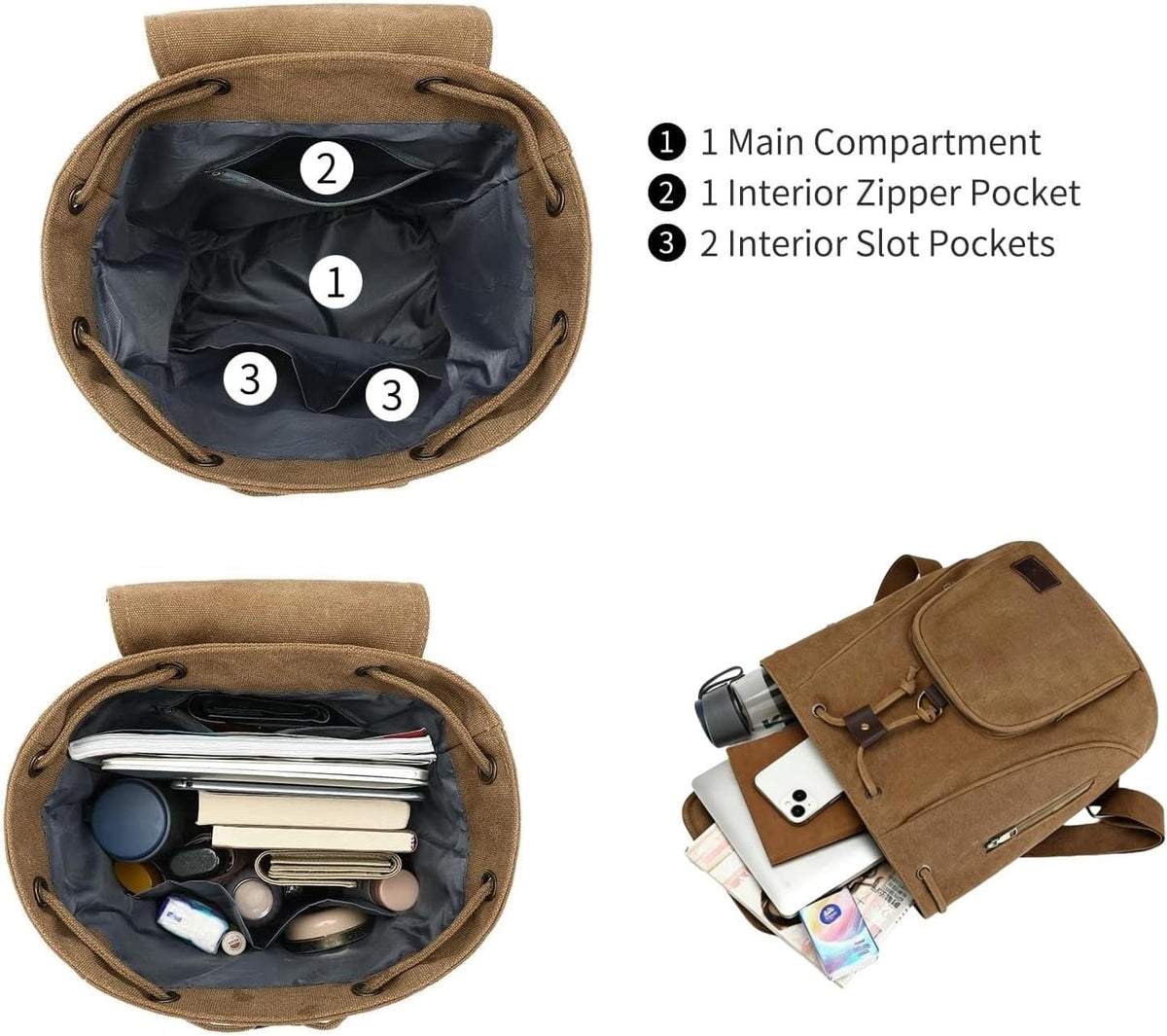 Small Canvas Backpack Purse for Women Casual Travel Daypack Coffee