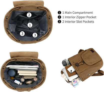 Small Canvas Backpack Purse for Women Casual Travel Daypack Coffee
