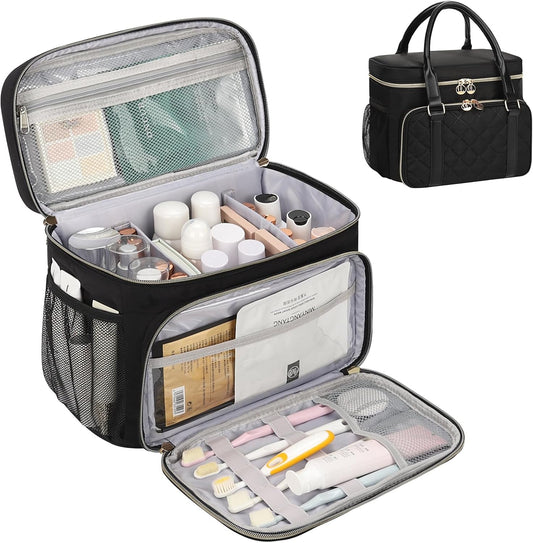 Bagmoly Travel Toiletry Bag for Women Girls, Large Makeup Bag, Black