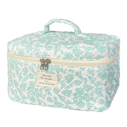 Rose Red Large Quilted Floral Makeup Bag Cute Soft Coquette Aesthetic Cosmetic Bag Cotton Travel Toiletry Bag for Women