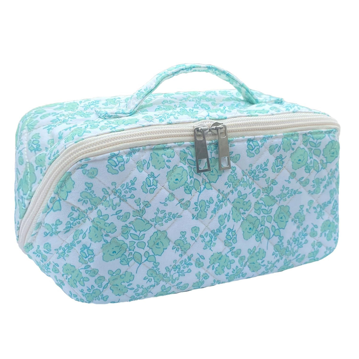 Rose Red Large Quilted Floral Makeup Bag Cute Soft Coquette Aesthetic Cosmetic Bag Cotton Travel Toiletry Bag for Women
