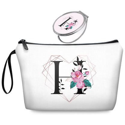 Initial G Bride Gifts for Women – Personalized Letter G Travel Makeup Bag Set with Mirror, Monogram G Cosmetic Pouch for Bridesmaid Maid of Honor Wedding Bridal Shower