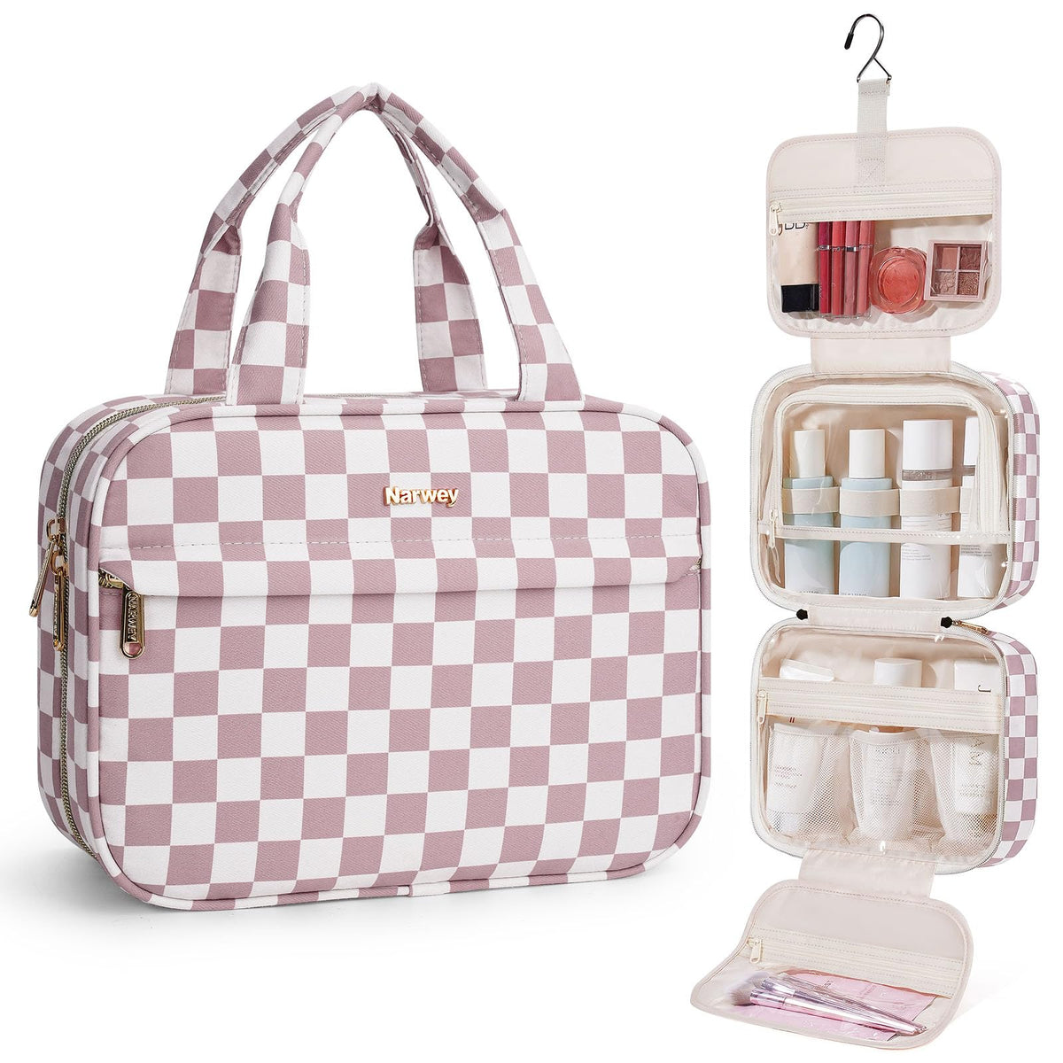 Narwey Hanging Travel Toiletry Bag for Women, Cosmetic Makeup Bag Organizer