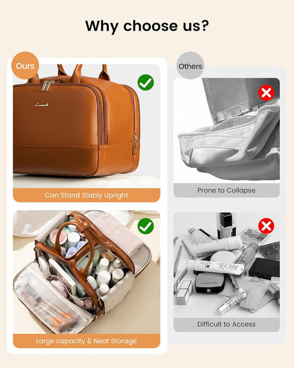LOVEVOOK Large Makeup Bag for women, Leather Travel Toiletry Bag