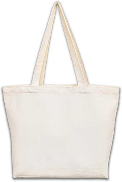 Canvas Tote Bag, Pockets, Zipper, Durable, Lightweight, Cotton Shopping Cloth Bag, Gifts