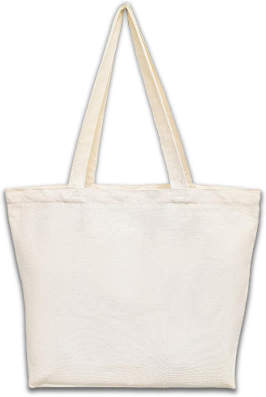 Canvas Tote Bag, Pockets, Zipper, Durable, Lightweight, Cotton Shopping Cloth Bag, Gifts