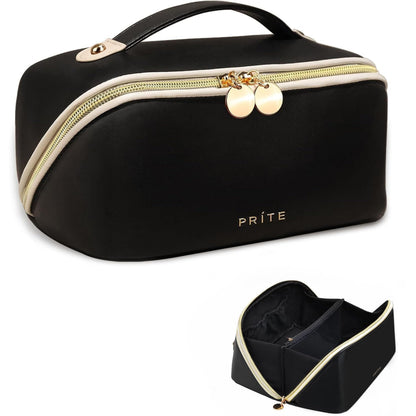 Prite Makeup Bag Travel Toiletry Bag Open Flat Cosmetic Organizer for Women