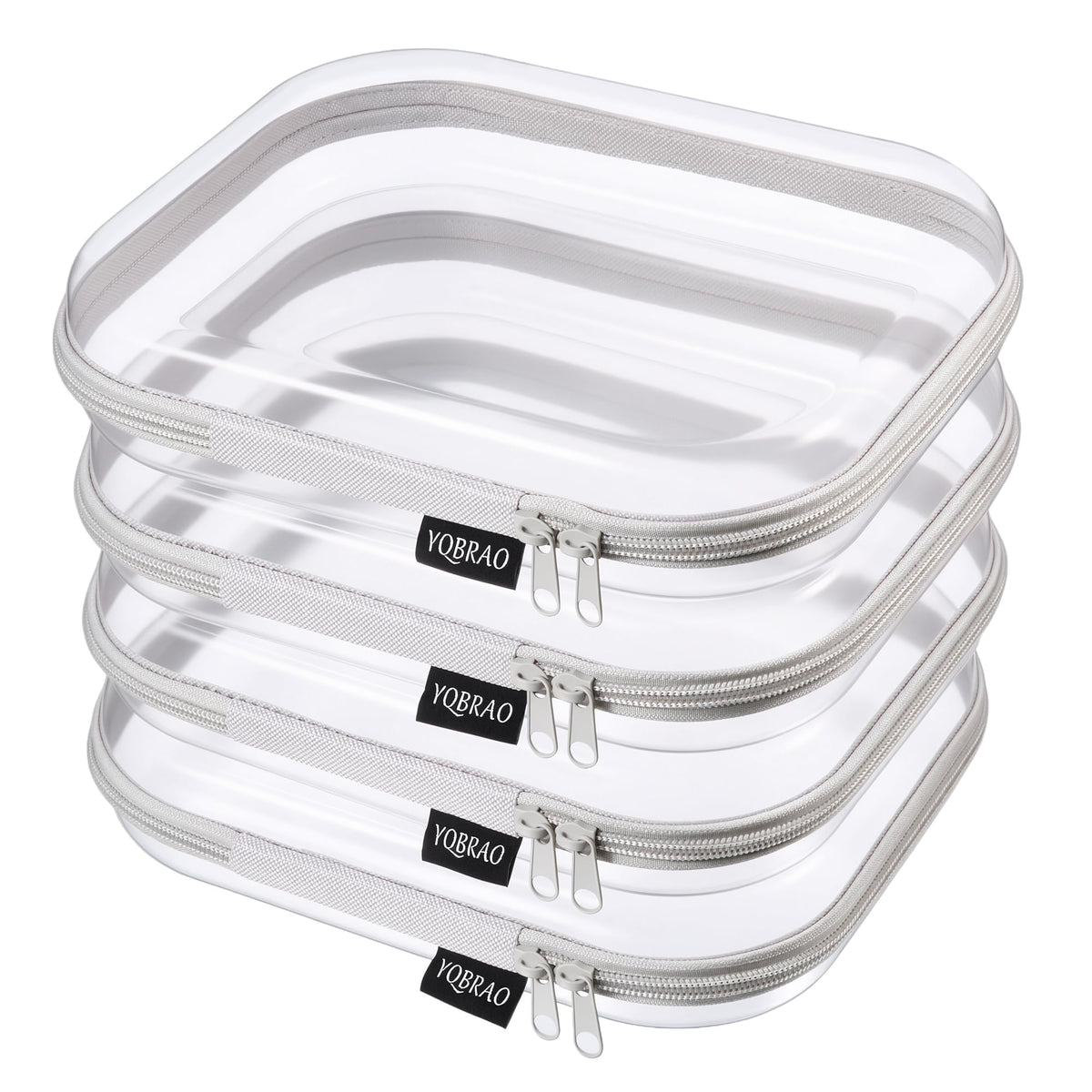 YQBRAO Clear Hard Shell Zipper Cases, 3 Large Travel Organizers, White