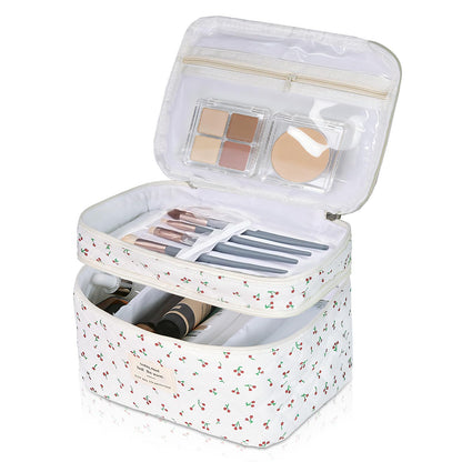Gosect Makeup Bag Set, Quilted Makeup Bags, Large Floral Cosmetic Bag for Women, Cute Cotton Makeup Bags, Flower Travel Toiletry Organizer Bag (Folk Style)