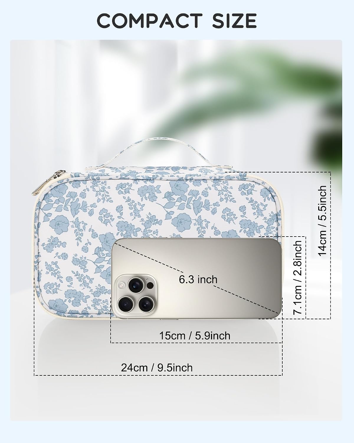 Relavel Travel Makeup Bag, Small Floral Cosmetic Bag with Handle for Trip
