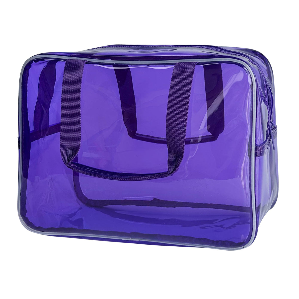 PVC Clear Pure Color Transparent Large Zipper Cosmetic Pouch Travel Makeup Cosmetic Bag with Handle for Travel Bathroom Toiletry Organizer (Clear+Black Handle)