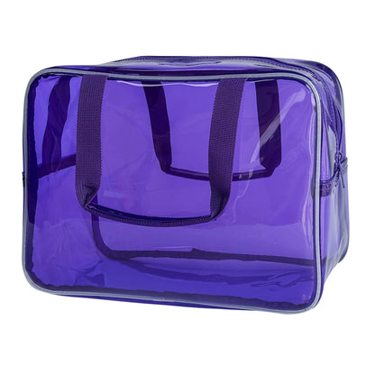 PVC Clear Pure Color Transparent Large Zipper Cosmetic Pouch Travel Makeup Cosmetic Bag with Handle for Travel Bathroom Toiletry Organizer (Clear+Black Handle)