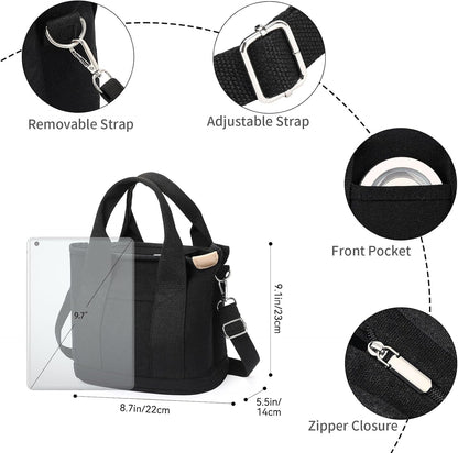 Small Tote Bags for Women Canvas Purses with Zipper Crossbody Mini Tote Satchel Hobo Work Beach Bag Shoulder Handbags