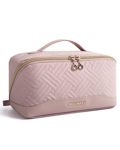 BAGSMART Puffy Travel Makeup Bag Toiletry Bag for Women, Black
