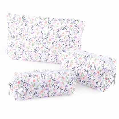 3 Pack Quilted Makeup Bag Floral Toiletry Bag for Traveling Women Girls