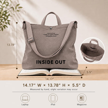 Tote Bag for Women, 16oz Canvas Crossbody, Adjustable Strap