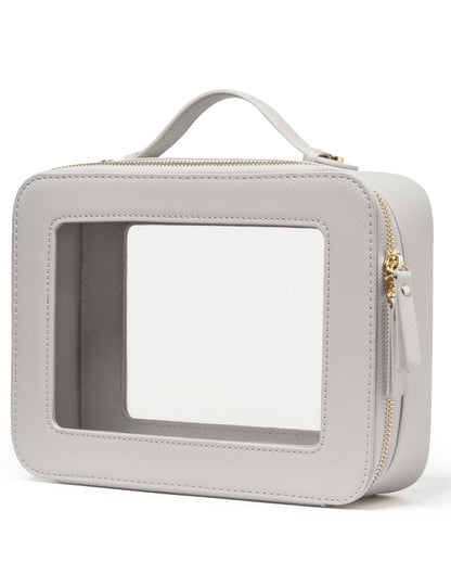 Popvibe Clear Makeup Case White Toiletry Bag Travel Large Clear Cosmetic Bag with Zipper, Big Make Up Bag Organizer Women Traveling TSA Approved Transparent Bag Car for Essentials
