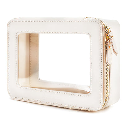 Aveniee Clear Makeup Bag Organizer, Travel Toiletry Bag Cosmetic Case for Women, Make Up Skincare Pouch Car Organizer Bag with Zippers for Essentials,White,Medium Classic