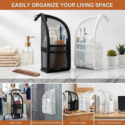 Standing Toiletry Bag,Portable Foldable Hanging Travel Organizer with Zipper and Loop,Mesh Large Capacity Cosmetic Waterproof Bag for Bathroom,Suitcase Packing,Toiletries,Makeup,Skincare (2PC,White)