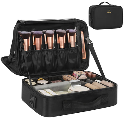 Relavel Makeup Bag Travel Train Case Cosmetic Organizer with Divider, Black