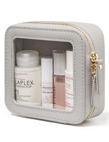 Popvibe Clear Makeup Case White Toiletry Bag Travel Large Clear Cosmetic Bag with Zipper, Big Make Up Bag Organizer Women Traveling TSA Approved Transparent Bag Car for Essentials