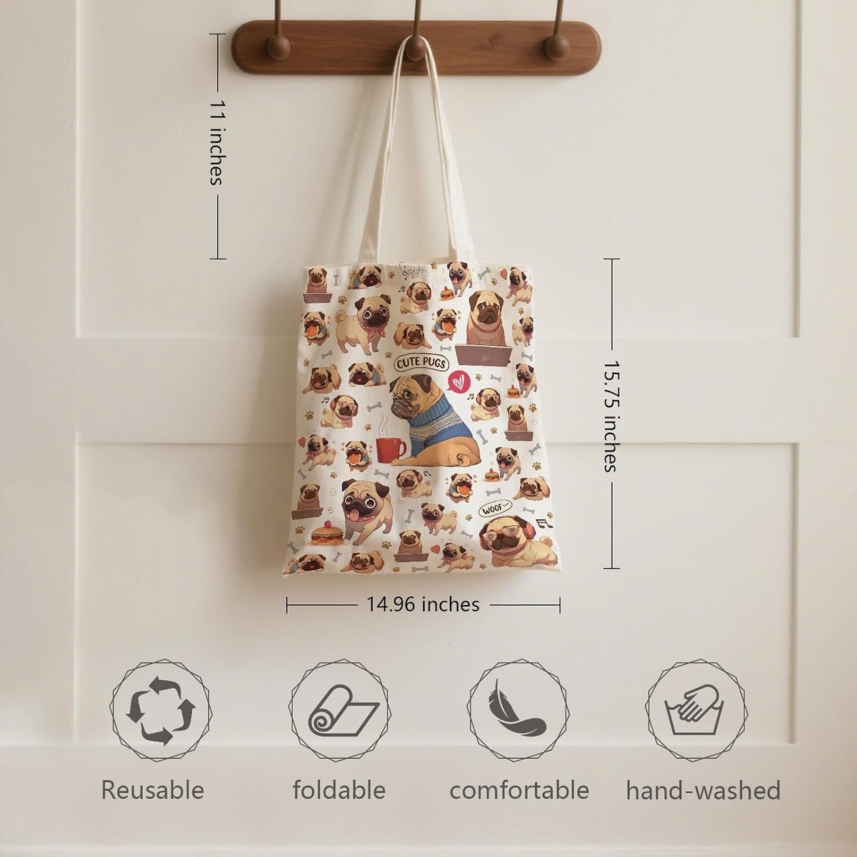 Aesthetic Canvas Tote Bag for Women - with Magnetic Snap Closure & Zipper Inner Pocket Reusable Bag for Shopping
