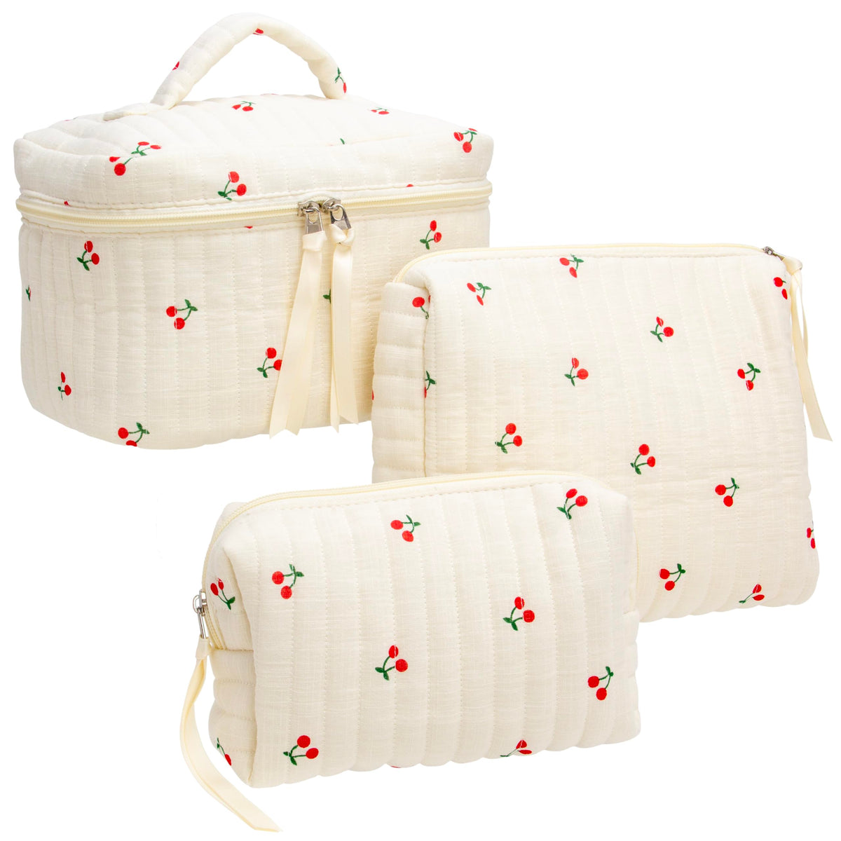 Quilted Makeup Bag for Women, Travel Cosmetic&Toiletry Bag,Gauze Heart