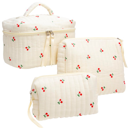 Quilted Makeup Bag for Women, Travel Cosmetic&Toiletry Bag,Gauze Heart