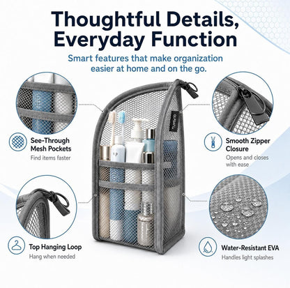 Mesh Zipper Toiletry Bag for Travel Storage Pouch Multi-pocket Travel Cosmetic Bathroom Count Hanging Organizer Portable Standing Makeup Foldable Clear Waterproof EVA Large Capacity(2pc-c)
