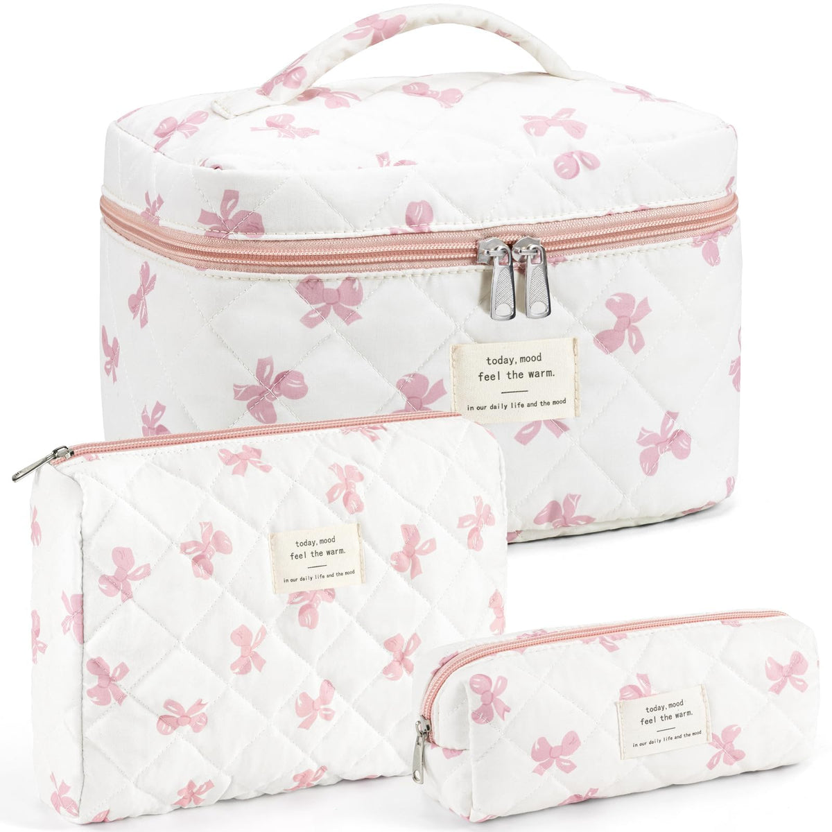 Makeup Bag for Women Quilted Cotton Make Up Bag Travel Cosmetic Bag Large Makeup Bag Cute Makeup Bags Organizer Floral Toiletry Bag Makeup Pouch for Purse, Pink Floral A-1PCS