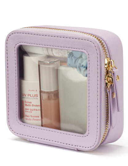 Popvibe Clear Makeup Case White Toiletry Bag Travel Large Clear Cosmetic Bag with Zipper, Big Make Up Bag Organizer Women Traveling TSA Approved Transparent Bag Car for Essentials