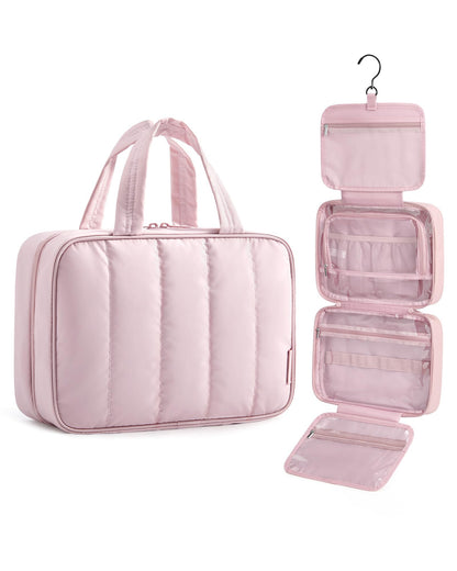 BAGSMART Travel Toiletry Bag for women, Portable Hanging Hook Makeup Bag Organizer, Waterproof Makeup Cosmetic Bag, for Full-Size Accessories, Toiletries,Black