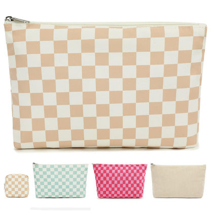Fammart Checkered Makeup Bag, Corduroy Travel Cosmetic Bag Organizer Toiletry Bag Make Up Bags with Zipper & Compartments for Women Girls