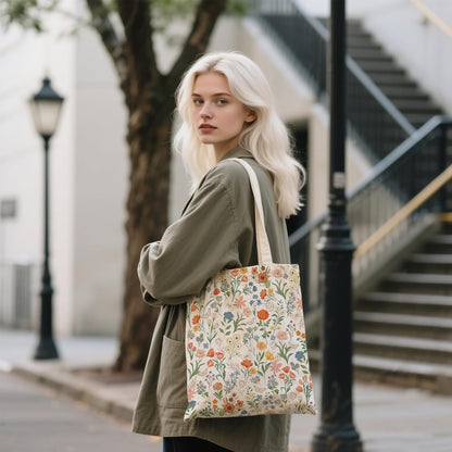 Aesthetic Canvas Tote Bag for Women - with Magnetic Snap Closure & Zipper Inner Pocket Reusable Bag for Shopping