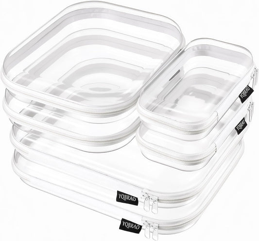 YQBRAO Clear Hard Shell Zipper Cases, Diaper Bag Organizer, 2L 2M 2S, White