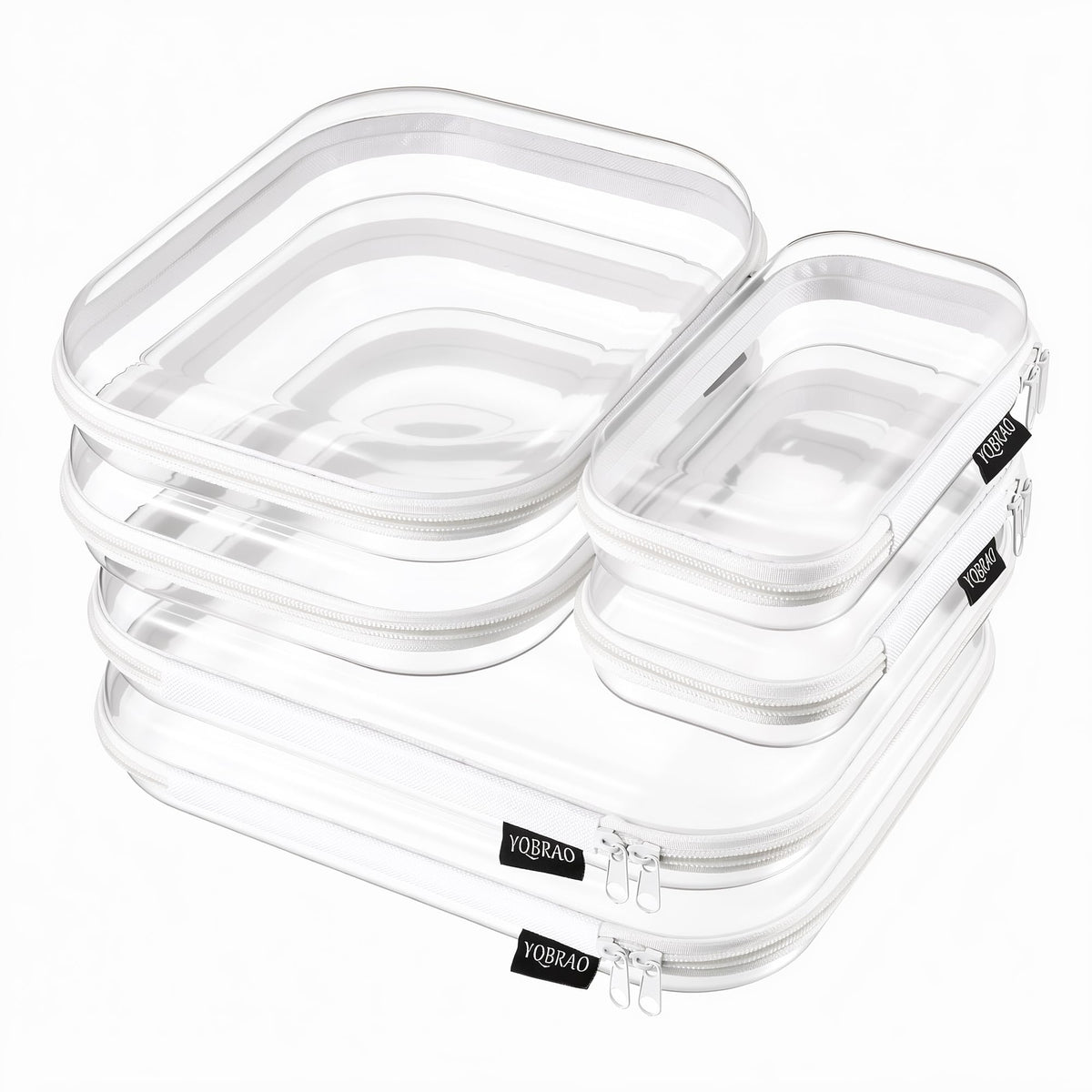 YQBRAO Clear Hard Shell Zipper Cases, 3 Large Travel Organizers, White